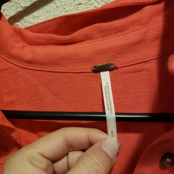 Free People Coral Pink Flowy Boho Collared Blouse Top Women's Small Long Sleeve - Picture 7 of 9